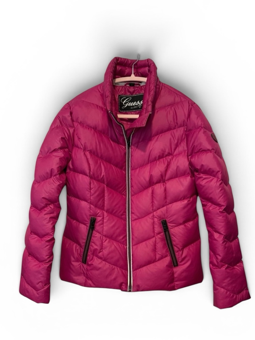 GUESS Puffer Jacket Purple Magenta Quilted Down Blend Puffer Coat Women Med - Picture 1 of 16